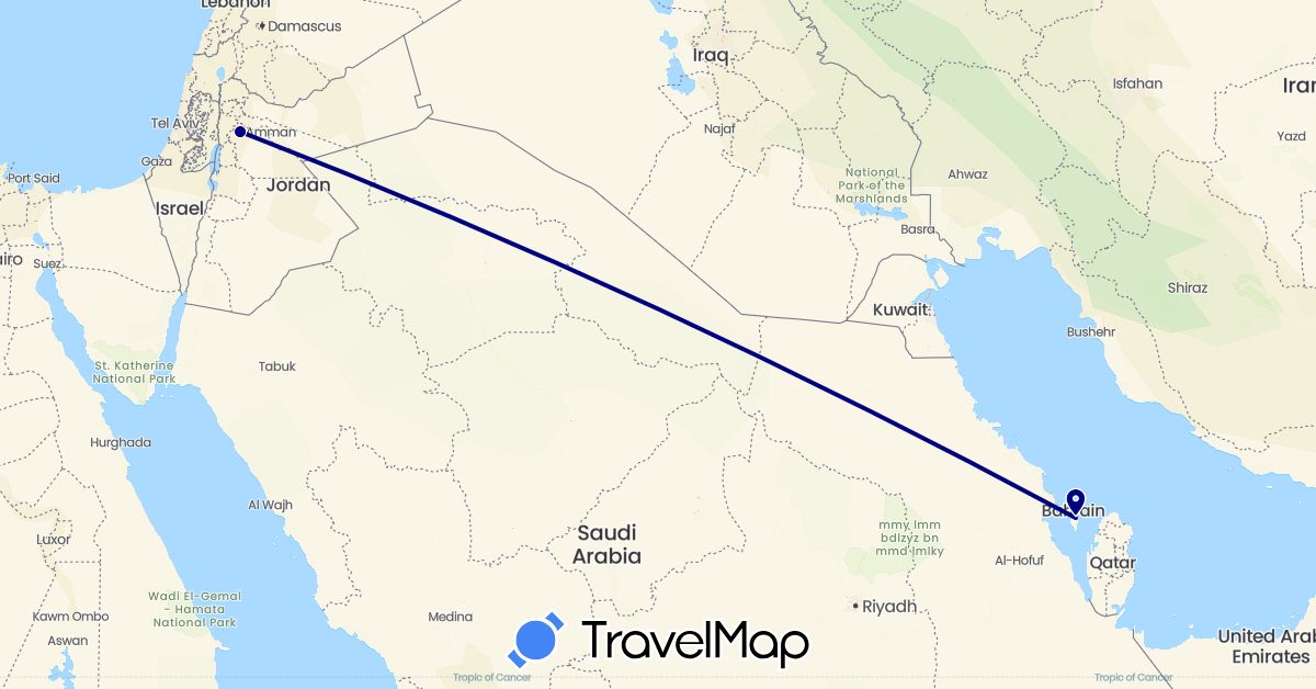TravelMap itinerary: driving in Bahrain, Jordan (Asia)